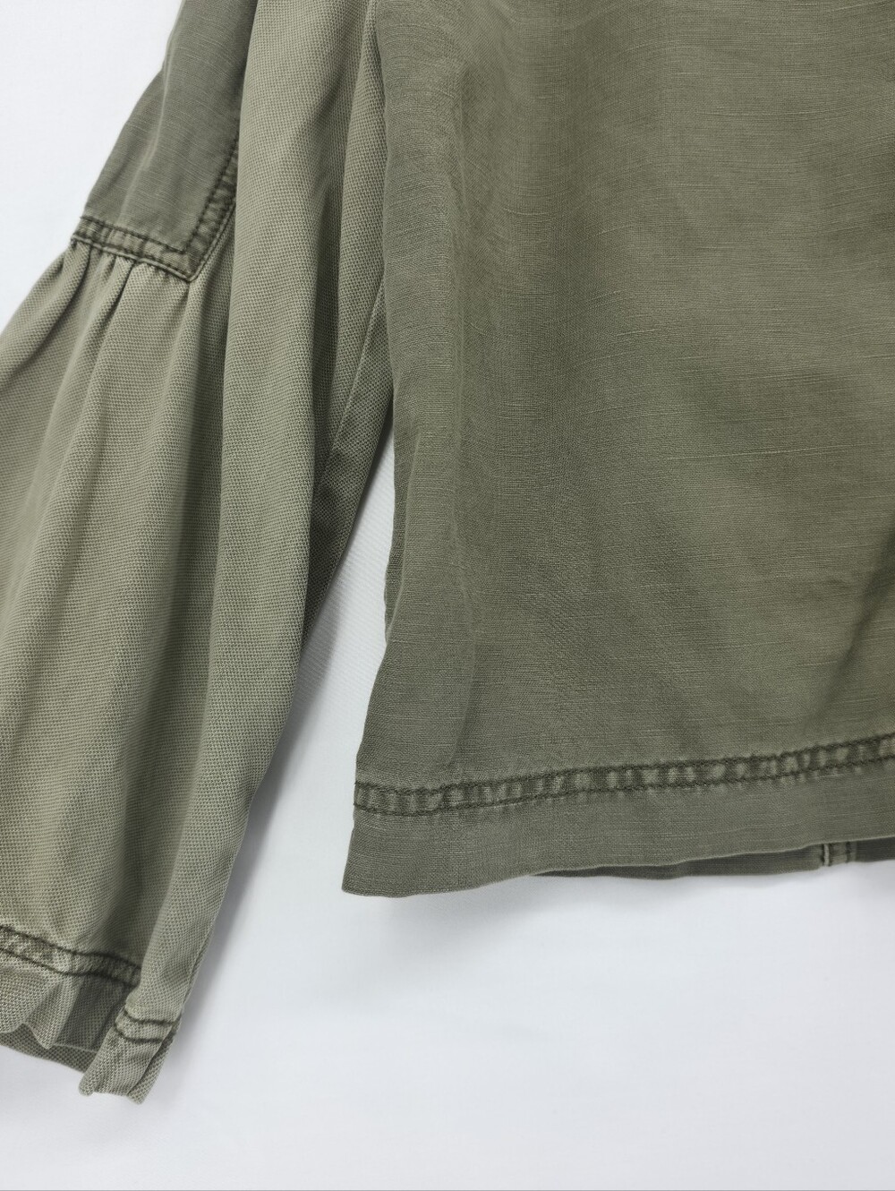 Anthropologie Olive Linen Blend Funnel Neck Utility Jacket Bell Sleeve Medium - Picture 10 of 15